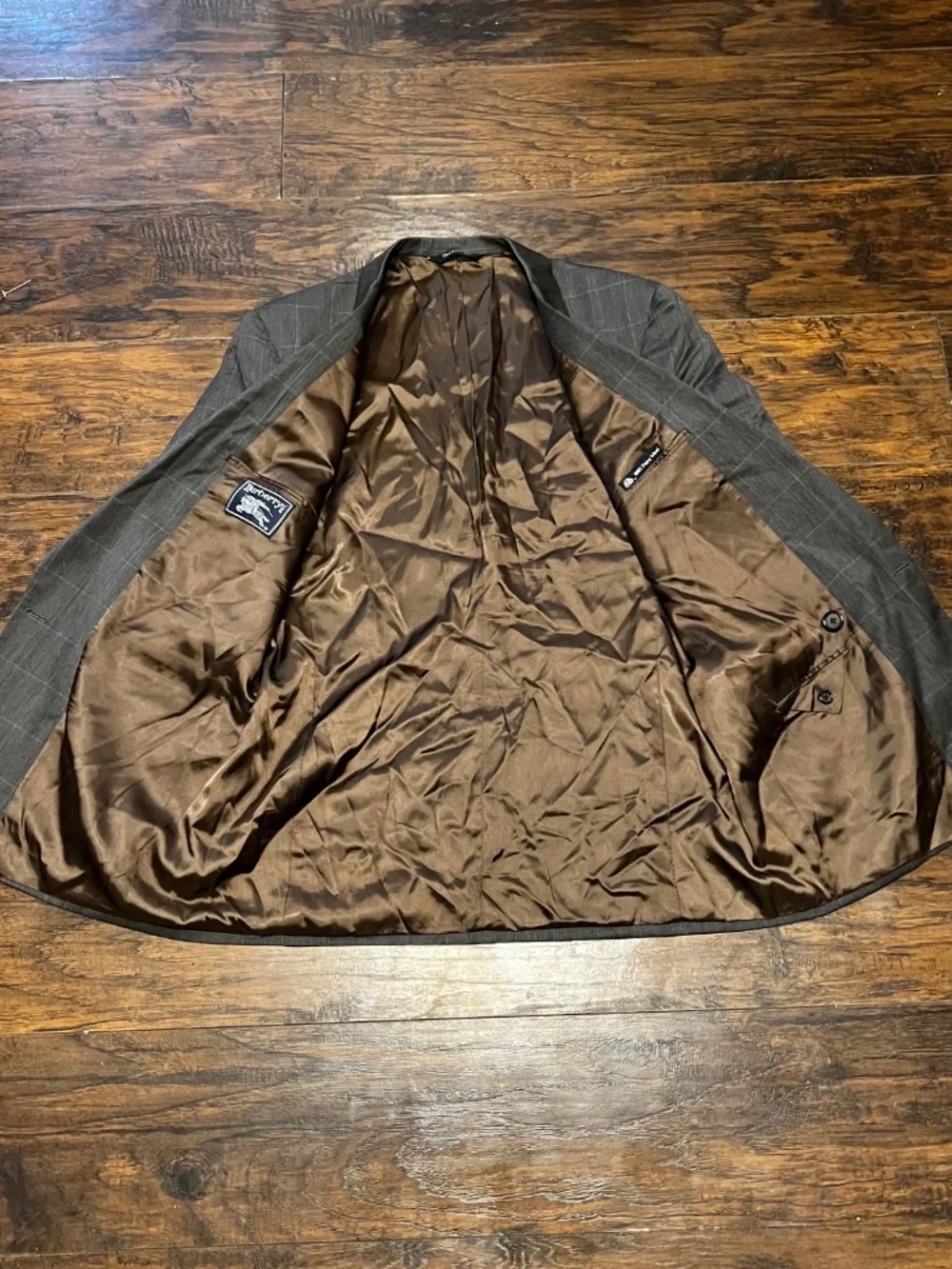Vintage Burberry Single Breasted Suit Jacket Men 42L Wool Brown Check Made USA